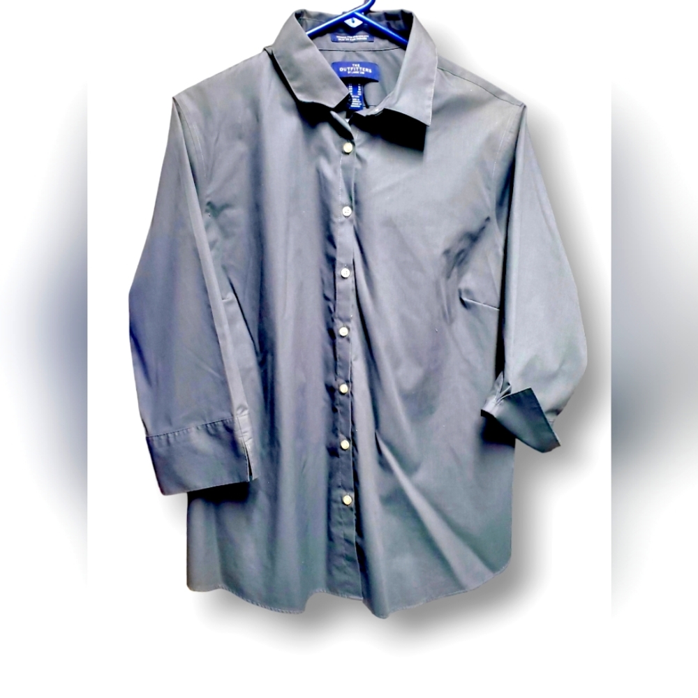 Mens Dress Shirt 16 Gray The Outfitters By Land's End Wrinkle Free Broadcloth